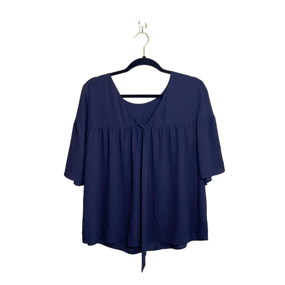 Ann Taylor Navy Blue Flare Sleeve Tie Back Blouse Medium Women’s - Picture 5 of 11